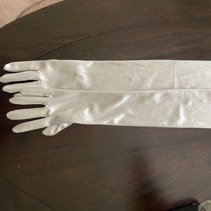 Silver satin-like gloves, dressy